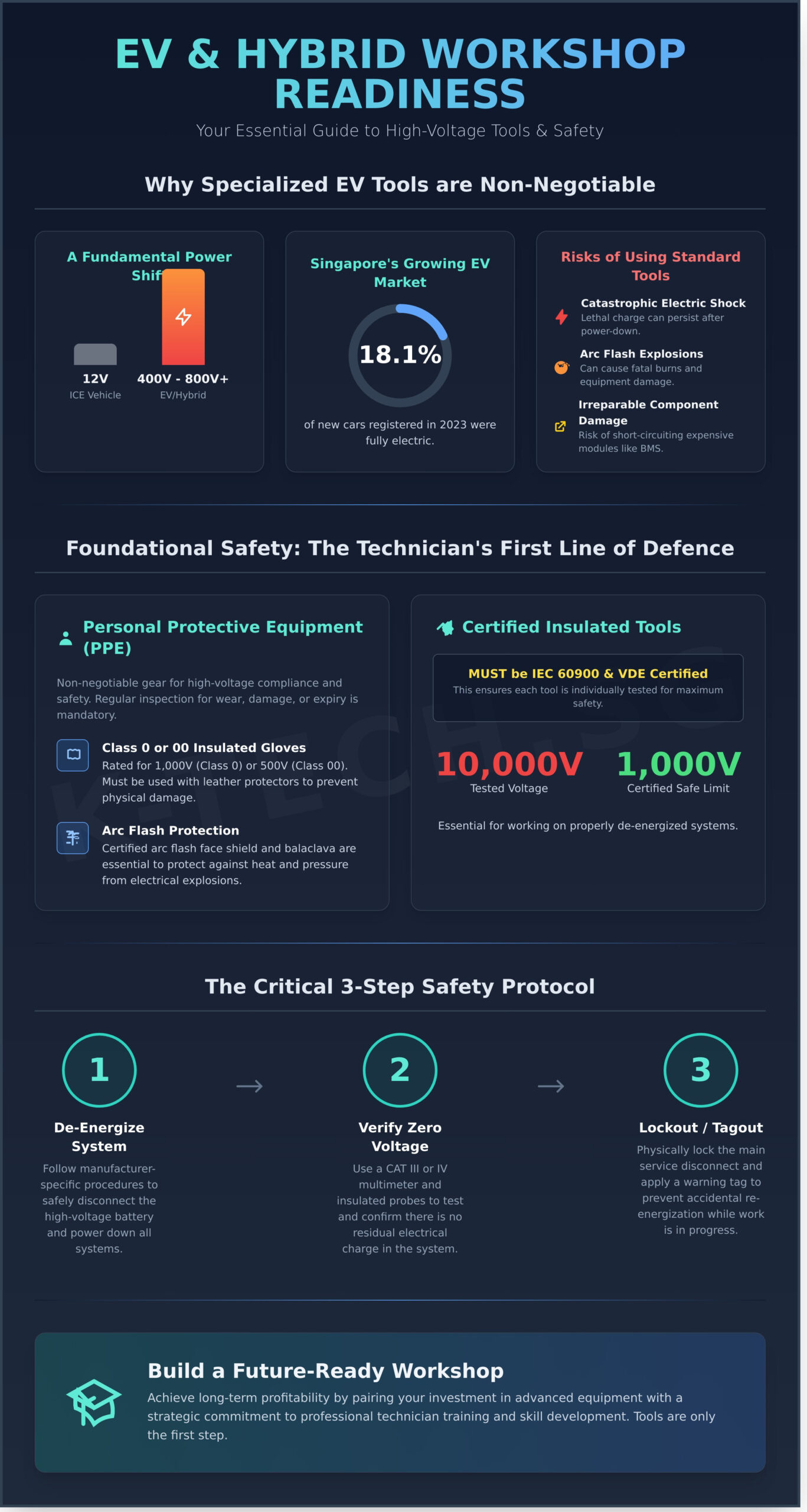 The Essential Guide to EV and Hybrid Vehicle Tools for Modern Workshops - Infographic
